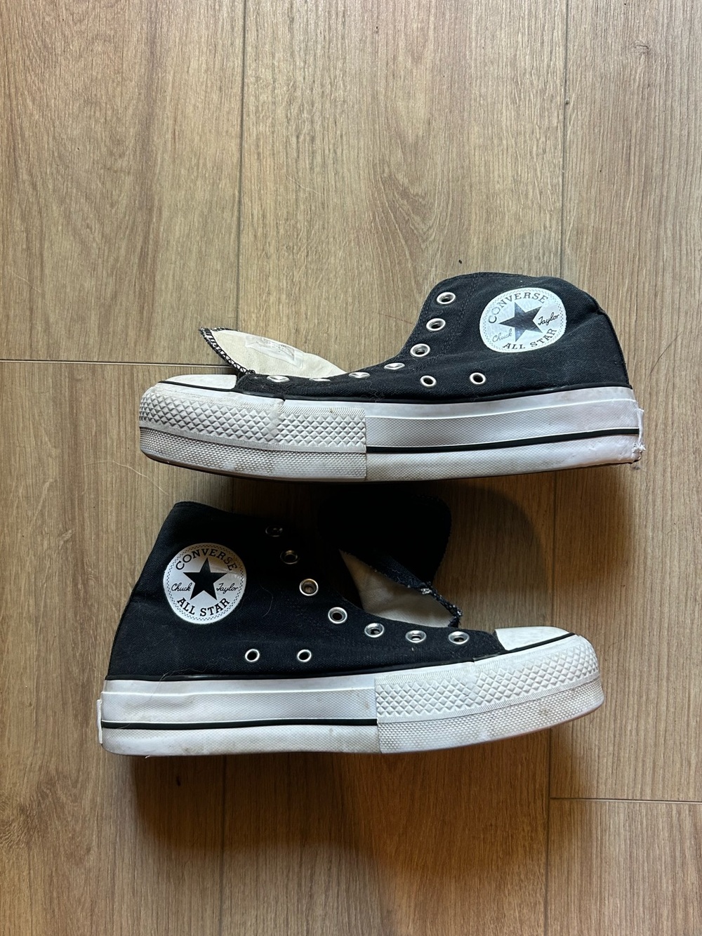 Converse Black High Top Platform Canvas Sneakers with White Sole